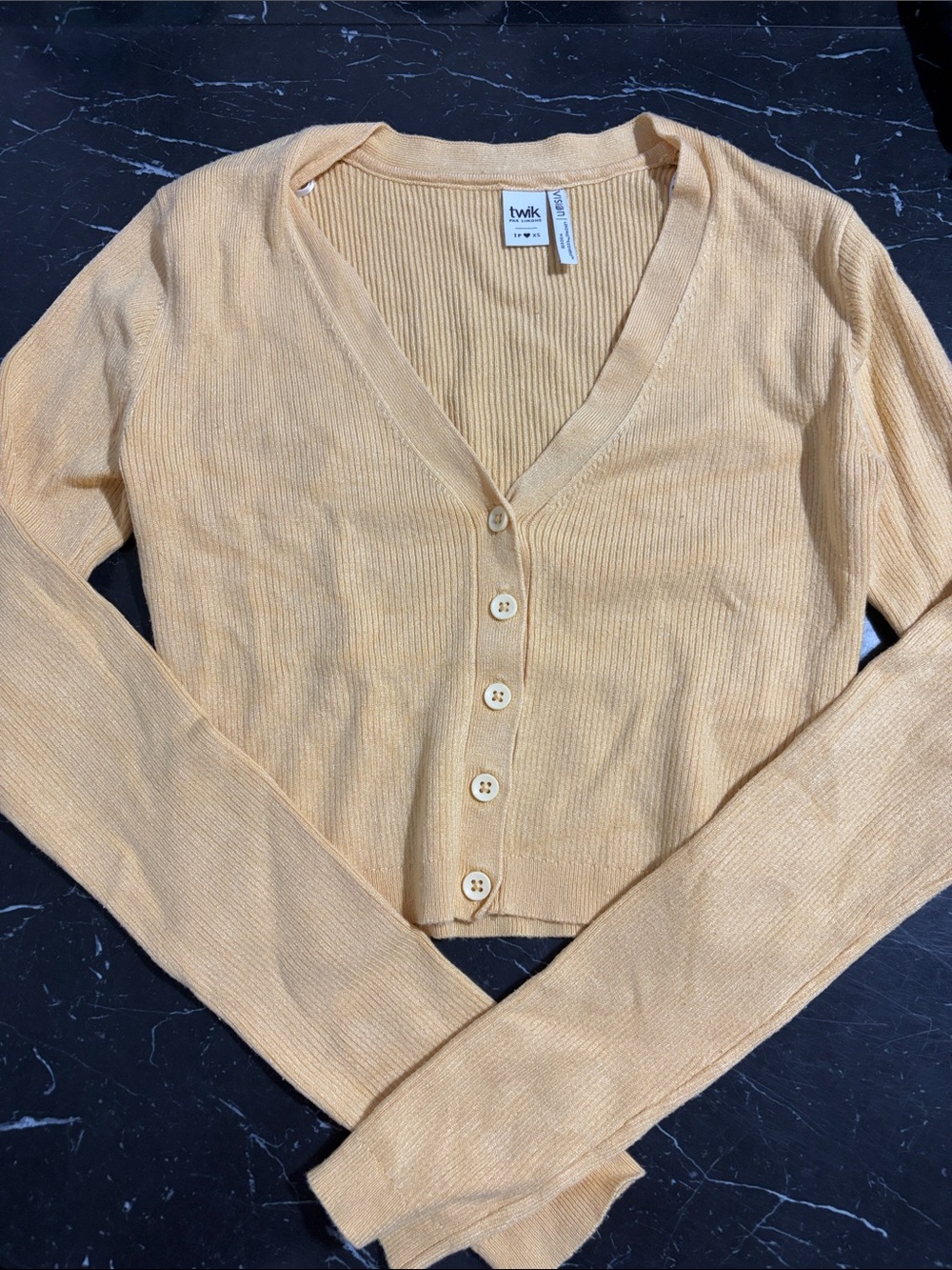 twik peach button-front V-neck cardigan/top